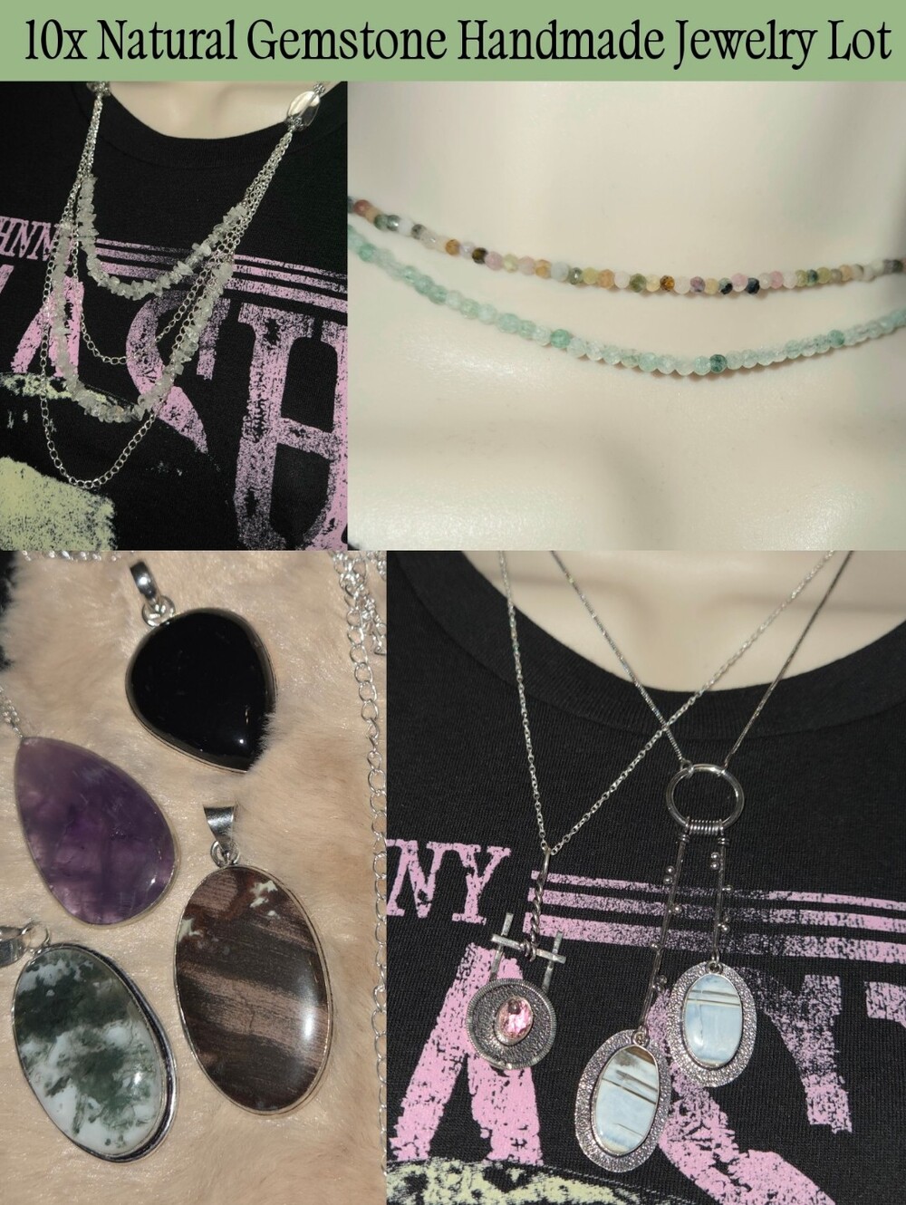 10x Natural Gemstone Handmade Jewelry Lot Pendant Necklace Bracelet Crystal Boho